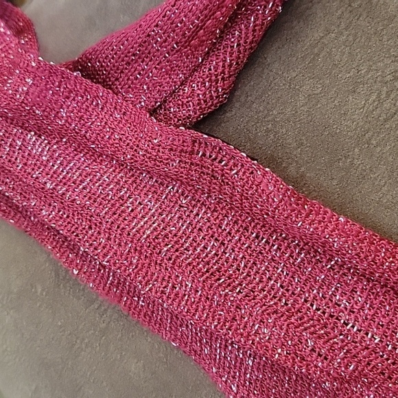 3/$30 VTG Fuscia Metallic Silver Long Skinny Fringe Disco Sash Scarf - Picture 6 of 6
